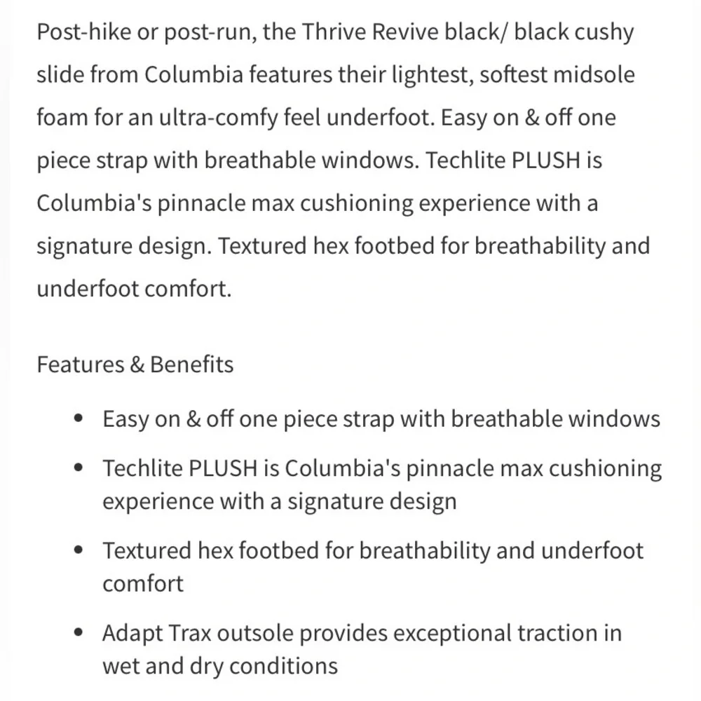 Columbia Black Comfort Slides, Thrive Revive Men, Unisex, Men 5.5, Women 7 - Picture 7 of 7